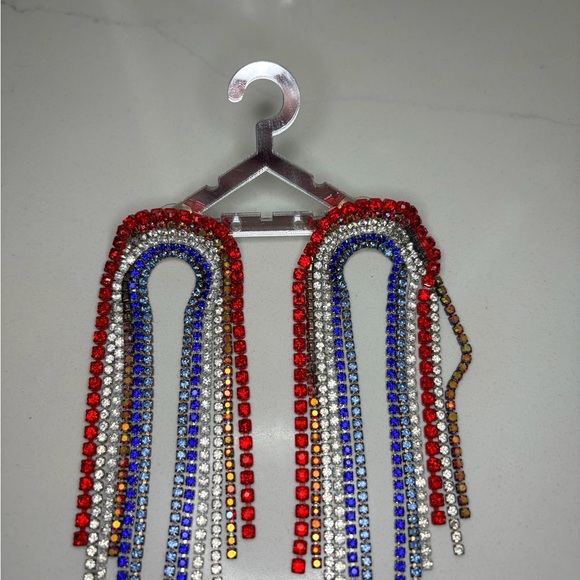 ORIGINAL Feed Me Gems/Hair Candy By Han Elegant Red and Blue Dangle Earrings - Picture 2 of 4